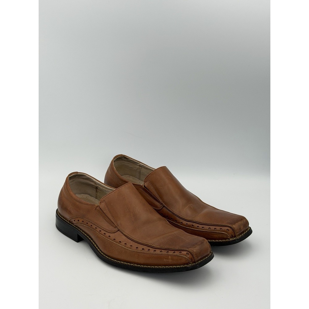 Stacy Adams Brown Leather Slip On Loafers Men's 8.5M Dress Shoes Square Toe